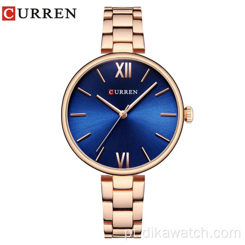 CURREN 9017 Novos relógios femininos relógio de marca de luxo rosa ouro feminino relógio de quartzo mostrador padrão de madeira criativa relógio de pulso da moda quente